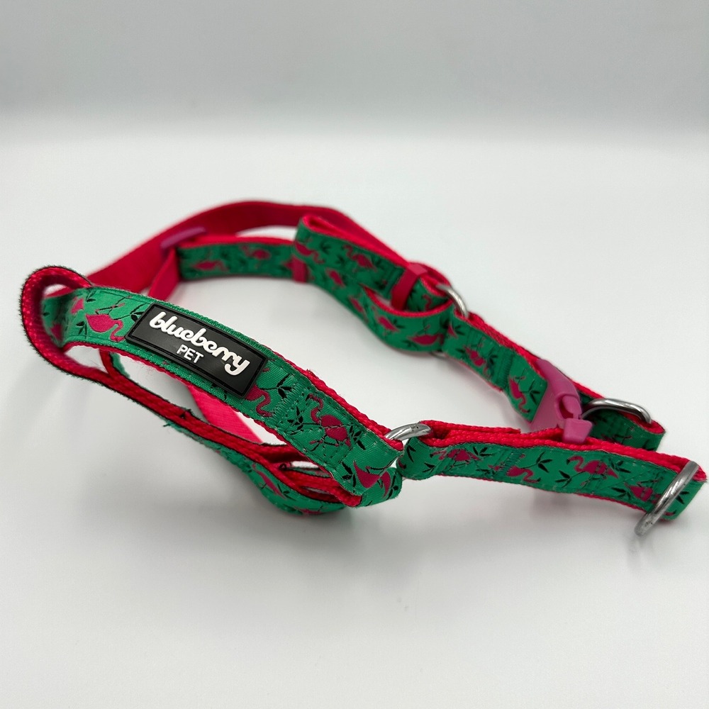 Blueberry Pet Flamingo Print Step In Dog Harness Green Pink Tropical Medium